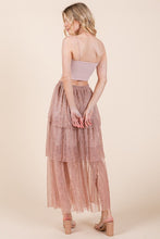 Load image into Gallery viewer, Elastic Waisted Embossed Mesh Tiered Ruffle Skirt
