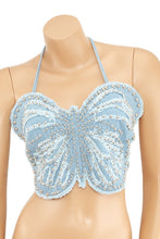 Load image into Gallery viewer, Denim Metal Stud Paved Butterfly Bralette
