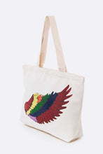 Load image into Gallery viewer, Rainbow Sequins Wing Patch Canvas Tote
