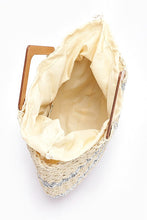 Load image into Gallery viewer, Wooden Handle Metallic Straw Basket Tote
