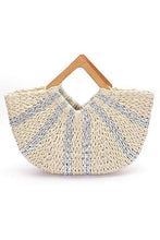 Load image into Gallery viewer, Wooden Handle Metallic Straw Basket Tote
