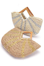 Load image into Gallery viewer, Wooden Handle Metallic Straw Basket Tote
