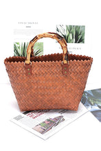 Load image into Gallery viewer, Faux Bamboo Top Handle Weaved Basket Tote
