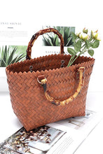 Load image into Gallery viewer, Faux Bamboo Top Handle Weaved Basket Tote
