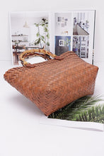 Load image into Gallery viewer, Faux Bamboo Top Handle Weaved Basket Tote
