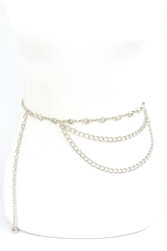 Rhinestone Station Mix Layer Chain Belt