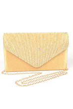 Load image into Gallery viewer, Rhinestone Pave Pleated Satin Evening Clutch
