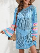 Load image into Gallery viewer, Openwork Contrast Long Sleeve Cover-Up
