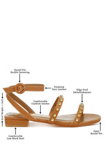 Load image into Gallery viewer, Flippity Studded Ankle Strap Flat Sandals
