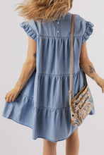 Load image into Gallery viewer, Beau Blue Ruffle Short Sleeve Tiered A-line Denim Dress
