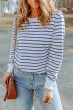 Load image into Gallery viewer, Striped Print Ribbed Trim Long Sleeve Top
