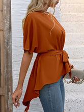 Load image into Gallery viewer, Tied Round Neck Half Sleeve Blouse
