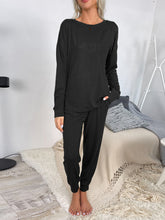 Load image into Gallery viewer, Shiny Round Neck Top and Drawstring Pants Lounge Set
