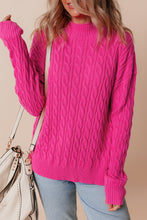 Load image into Gallery viewer, Rose Red Solid Cable Knit High Neck Drop Shoulder Sweater
