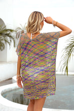 Load image into Gallery viewer, Openwork Contrast Short Sleeve Cover-Up
