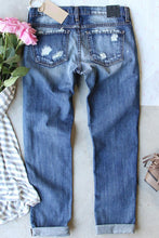 Load image into Gallery viewer, Sky Blue Heart-shape American Flag Patch Frayed Jeans
