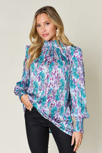 Load image into Gallery viewer, Double Take Full Size Printed Smocked Long Sleeve Blouse
