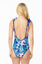 Load image into Gallery viewer, One Piece Bathing Suit Floral Print Shoulder Tie Swimsuit
