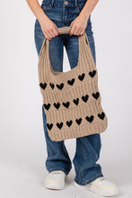 Load image into Gallery viewer, Fame Contrast Heart Crochet Tote Bag
