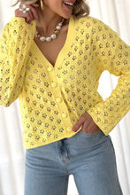 Load image into Gallery viewer, Yellow Pointelle Knit V Neck Sweater Cardigan
