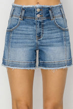 Load image into Gallery viewer, RISEN High Rise Seam Detailed Raw Edge Denim Shorts
