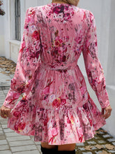 Load image into Gallery viewer, Devine Ruffled Printed Surplice Long Sleeve Mini Dress
