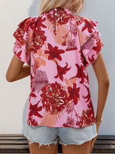 Load image into Gallery viewer, Ruffled Printed Round Neck Short Sleeve Blouse
