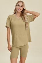 Load image into Gallery viewer, Basic Bae Full Size Ribbed V-Neck Short Sleeve Top and Shorts Set
