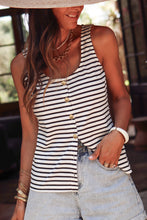 Load image into Gallery viewer, White Striped Print Button Front U Neck Tank Top
