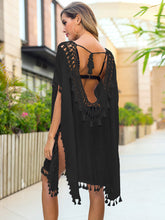 Load image into Gallery viewer, Tassel Cutout Half Sleeve Cover-Up
