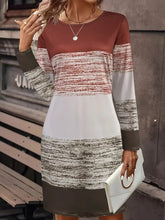 Load image into Gallery viewer, Color Block Round Neck Long Sleeve Dress
