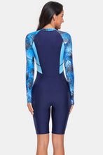 Load image into Gallery viewer, Printed Half Zip Long Sleeve One-Piece Swimwear
