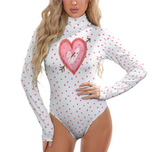 Load image into Gallery viewer, Ti Amo I love you - Exclusive Brand  - Women&#39;s Hearts with Large Heart Turtleneck Long Sleeve Bodysuit
