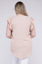 Load image into Gallery viewer, Plus Woven Wool Peach Ruffle Sleeve High-Low Top
