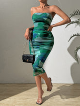 Load image into Gallery viewer, Ruched Printed Sleeveless Wrap Dress
