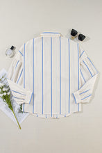 Load image into Gallery viewer, Sky Blue Stripe Drop Shoulder Bubble Sleeve Loose Shirt
