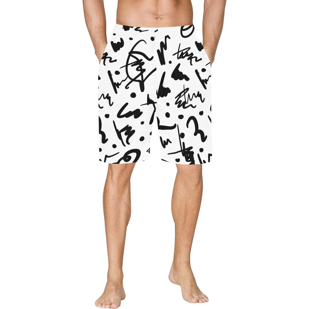 Ti Amo I love you - Exclusive Brand - White & Black Squiggles -  Basketball Shorts With Pockets - Sizes S-2XL