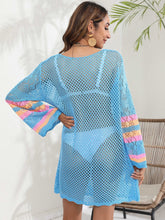 Load image into Gallery viewer, Openwork Contrast Long Sleeve Cover-Up
