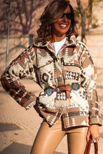 Load image into Gallery viewer, Brown Aztec Print Flap Pocket Button-up Jacket
