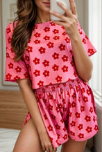 Load image into Gallery viewer, Flower Round Neck Top and Shorts Lounge Set
