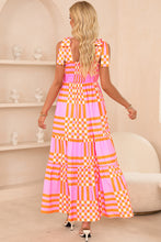 Load image into Gallery viewer, Pink Boho Gingham Tied Straps Smocked Maxi Dress
