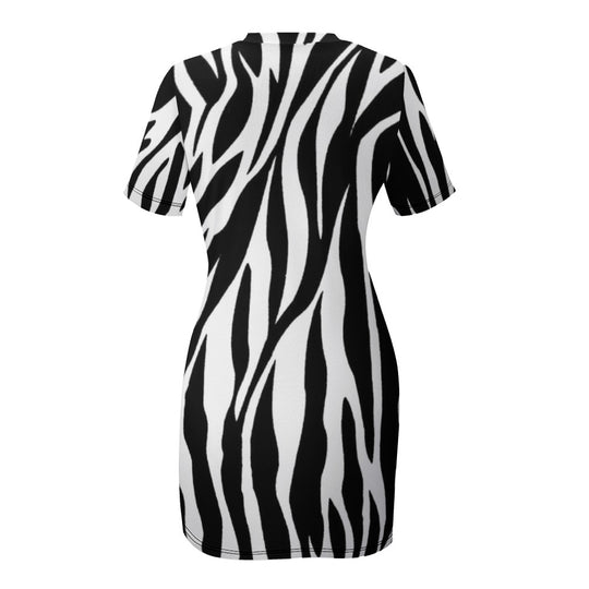 Ti Amo I love you - Exclusive Brand  - Zebra - Crew Neck Short Sleeve Dress - Sizes S-2XL