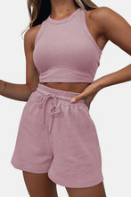 Load image into Gallery viewer, Round Neck Top and Drawstring Shorts Set
