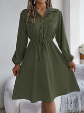 Load image into Gallery viewer, Collared Neck Long Sleeve Dress with Pockets
