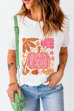 Load image into Gallery viewer, White Floral Pumpkin Printed Crewneck Thanksgiving T Shirt
