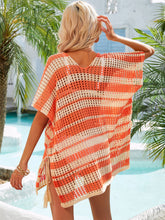 Load image into Gallery viewer, Tassel Openwork Striped V-Neck Cover Up
