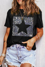 Load image into Gallery viewer, Black Star Marble Glitter Print Crew Neck T Shirt
