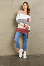 Load image into Gallery viewer, Woven Right Color Block Drop Shoulder Round Neck Sweater
