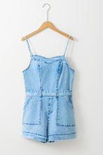 Load image into Gallery viewer, Beau Blue Spaghetti Straps Belted Denim Romper
