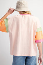 Load image into Gallery viewer, Pink Color Block Stitching Sleeve Round Neck Oversize Top
